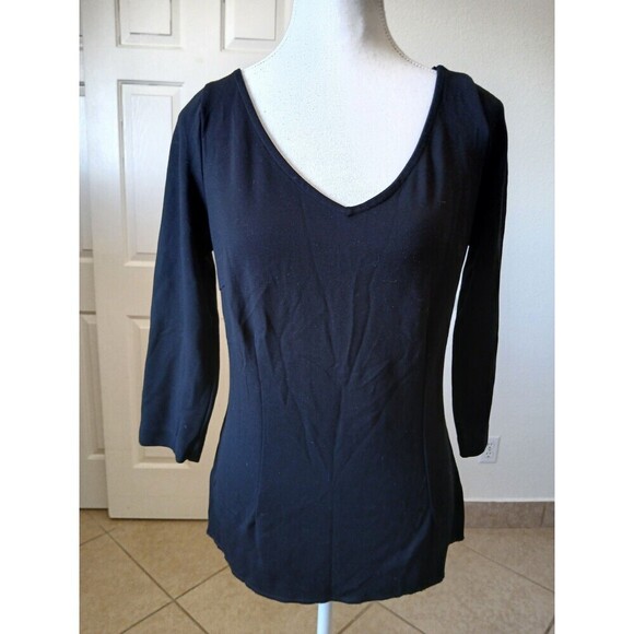 Boden Black 3/4 Sleeve Casual Top V Neck Size US 10 Minimalist Capsule Basic - Picture 1 of 16
